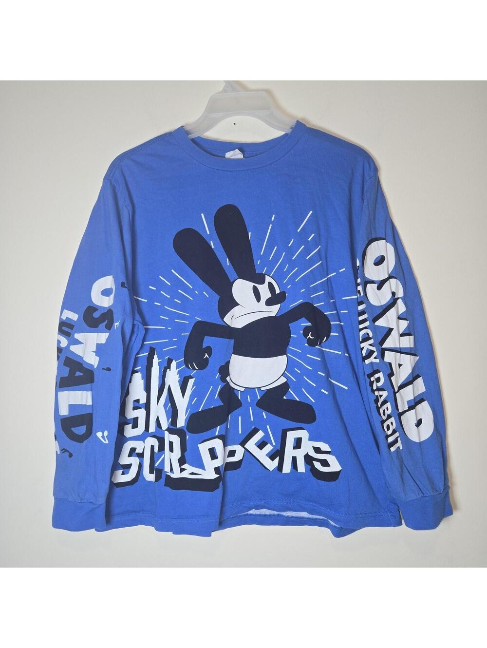 Disney Oswald The Lucky Rabbit Sky Scrappers Blue Long Sleeve T-Shirt Adult XL
